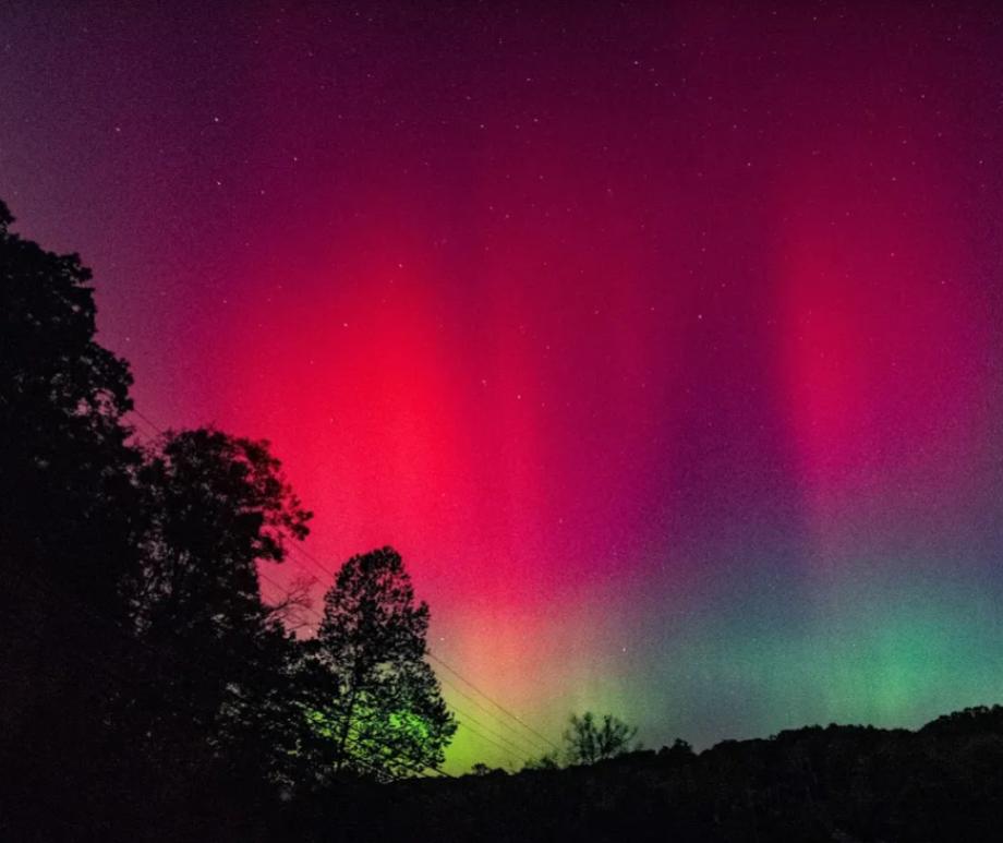 The aurora as seen from Griffey Lake, in Bloomington, Indiana, on Oct. 10, 2024