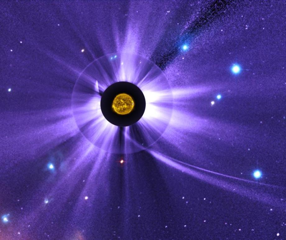 Map of the local interstellar clouds just outside Earth's solar system, with blue arrows showing in what directions these clouds are moving.