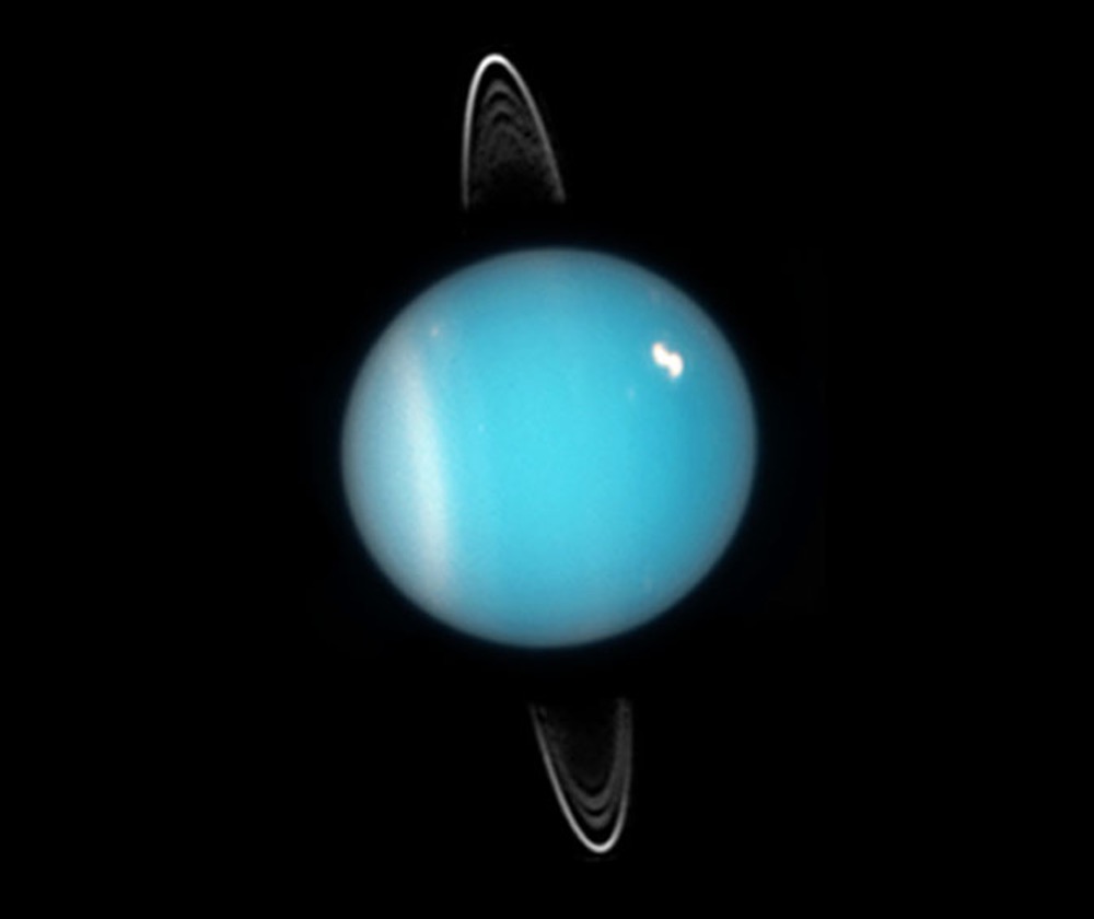 In 2005 astronomers used the Hubble Space Telescope to photograph the delicate ring system of Uranus, as well as a southern collar of clouds and a bright, discrete cloud in the northern hemisphere