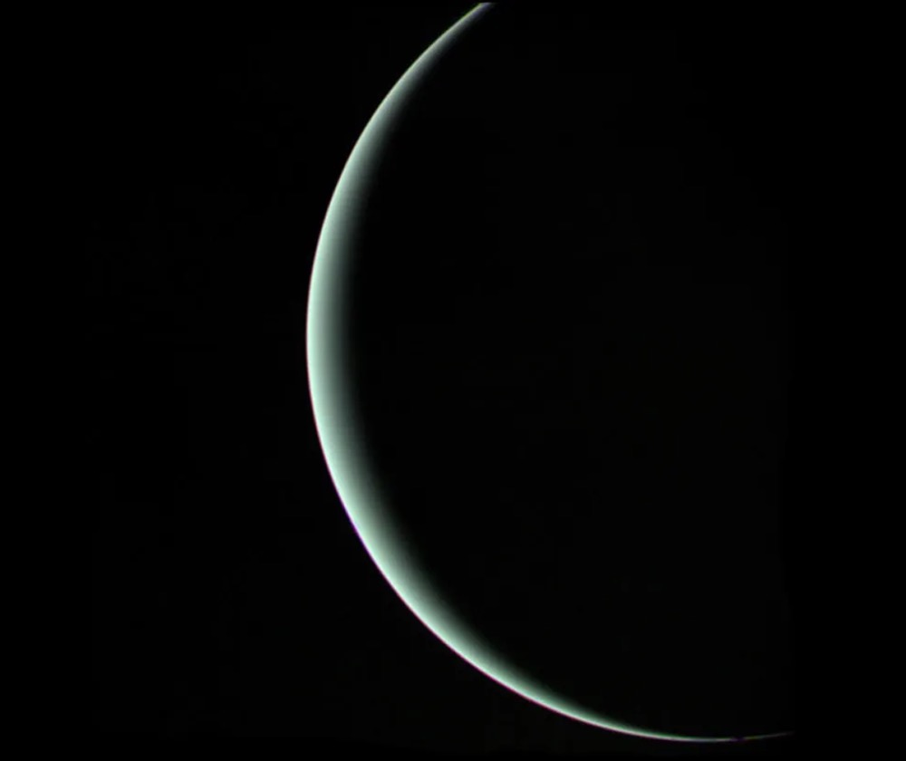 Crescent Uranus captured by Voyager 2 on 25 January 1986 from a range of 600,000 miles