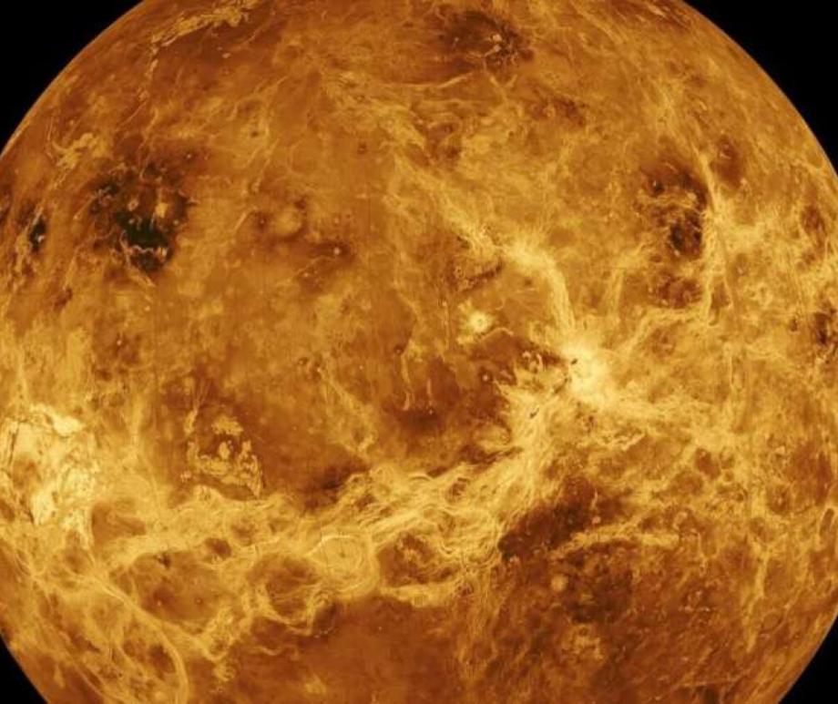 Radar image of Venus created by the Solar System Visualization project and the Magellan science team at the JPL Multimission Image Processing Laboratory.