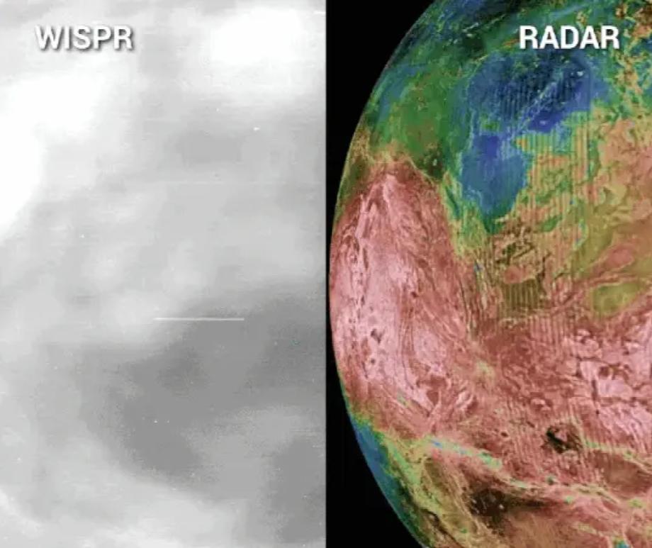 WISPR images from the Parker Solar Probe show the surface of Venus with features in the same places where the Magellan mission from the 1990s revealed topography with its radar